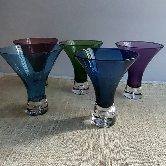 Artland Hand Crafted Cocktail Glasses - Set Of 5 Green  Blue  Purple Beautiful - Picture 7 of 13